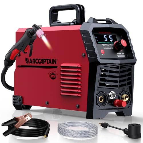 ARCCAPTAIN 55A Plasma Cutter, Large LED Display, Non-Touch Pilot ARC Plasma Cutting Machine, 110/220V Dual Voltage IGBT Inverter, 1/2" Clean Cut, Post Flow, 2T/4T, for Beginners DIY