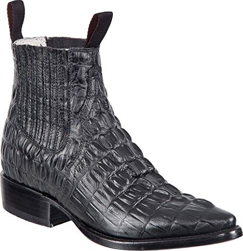 Western Shops Mens Leather Cowboy Boots Crocodile Alligator Print Short Ankle Western J Toe Boot (10, Black)
