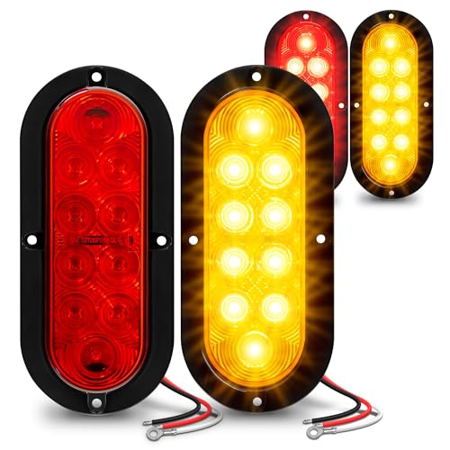 TRUE MODS 2 Red + 2 Amber 6" Oval LED Trailer Tail Light Kit [Surface-Mount] [DOT FMVSS 108 & SAE] [IP67 Waterproof] [Stop Brake Turn Tail Park] Marine Trailer Brake Lights for Boat Trailer RV Truck