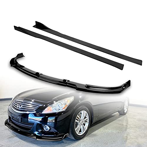 Q1-Tech 9-Piece Front Bumper Lip Kit & Side Skirt Extensions Diffuser Set compatible with 2010-2013 Infiniti G37 Sedan 4DR, Front Bumper Lip Spoiler Air Chin Body Splitter ABS, Glossy Black