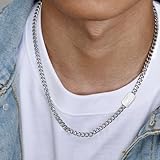 VNOX Silver Initial Necklace for Men - A-Z Letter Necklaces Cuban Link Chain Pendant Neckless for Mens Womens Boy Cute Valentines Day Christmas Birthday Jewelry Gift for Him Boyfriend, Silver, No