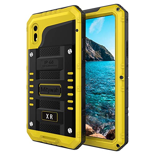 Mitywah Waterproof Case for iPhone XR, Heavy Duty Shockproof Case with Built-in Screen Protector, Full Body Underwater Protective Metal Case 6.1 inch, Yellow