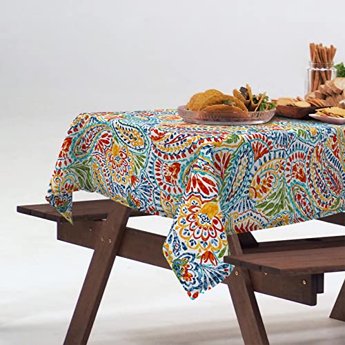 DYTXIII Outdoor Tablecloth with Umbrella Hole and Zipper Rectangle 60" x 84", Spring/Summer Floral Picnic Table Cover Waterproof Fabric for Patio/Garden/Picnic/Party Table, Paisley Multi