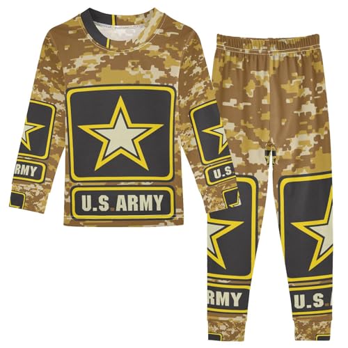 Krafig Army Camouflage Unisex Long-Sleeve PJ Sets, 2-Piece Pajamas Sleepwear