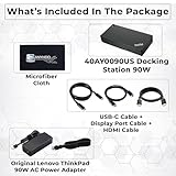 40AY0090US Lenovo Thinkpad Docking Station Dual Monitor Bundle - Lenovo Docking Station USB C, Thinkpad Dock with AC Adapter + HDMI Cable + DisplayPort Cable + USB C Cable + Microfiber Cloth