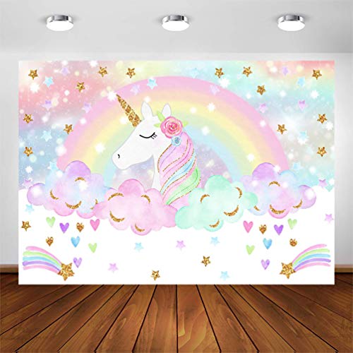 Avezano Rainbow Unicorn Birthday Party Photoshoot Background - Magical Glitter Star Rainbow Sky Unicorn Parties Decorations 7x5ft