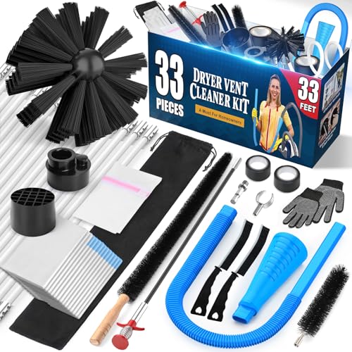 Sealegend 33-Piece Dryer Vent Cleaner Kit Omnidirectional Include 33Feet Dryer Vent Brush Blue Dryer Vacuum Attachment Lint Brush Vacuum&Dryer Adapter