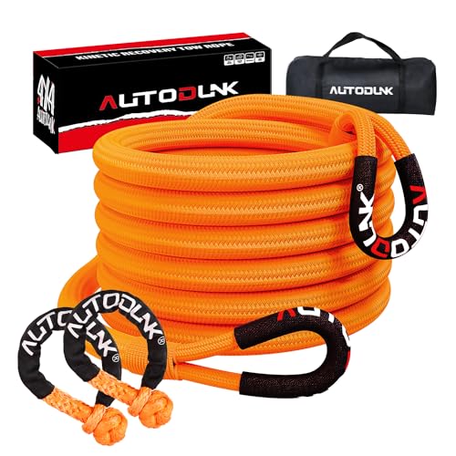 Autodunk 1-1/8" x 30' Kinetic Recovery Tow Rope (48,600lbs), with 2 Soft Shackles Offroad Recovery Kit for 4WD Pick Up Truck, SUV, ATV, UTV (Orange)