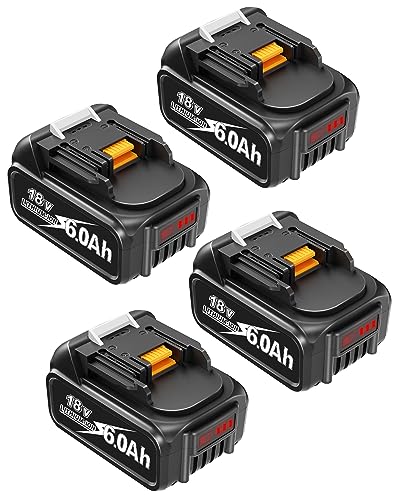 Amityke Battery for Makita 18V Battery 6.0Ah, 4Pack Replacement Batteries Compatible with Makita 18 Volts Battery BL1860 BL1820 1830B 1840B 1850B, Fit with Original makita 18V Battery Chargers