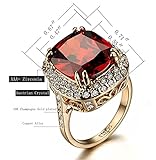 Acefeel Large Red Stone Cocktail Ring For Women Costume Jewelry Ruby Crystal Statement Ring 18K Rose Gold Plated (03 red, 9)