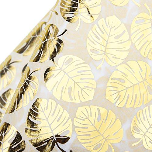 WRAPAHOLIC Gift Wrapping Tissue Paper - 25 Sheets 19.7x27.5 Inch Gold Foil Tropical Palm Leaves Gift Wrap Paper Bulk for Packing, DIY Crafts