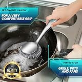 LUMAI Steel Wool Scrubber Dish Brush with Handle, Deep Cleaning Metal Scrubber Set, Steel Scrubber for Dishes, Metal Dish Scrubber, Metal Scrubbers for Cleaning Dishes (Silver)