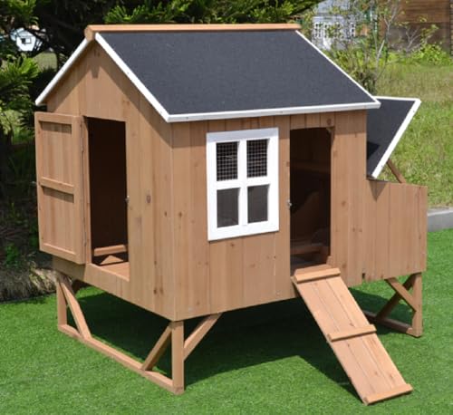 Omitree Deluxe Large Wood Chicken Coop Backyard Hen House 4-8 Chickens with 3 Nesting Box