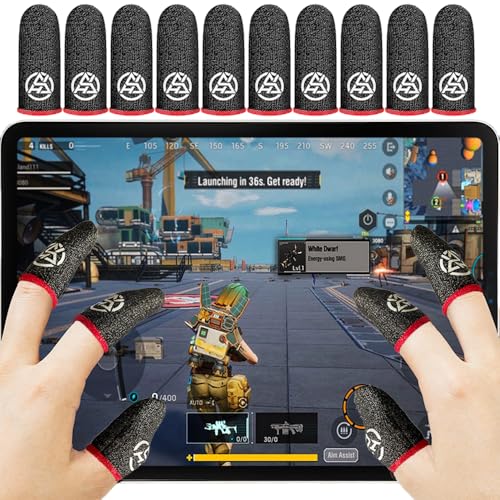 PXIRQ 10-Pack Pro Gaming Finger Sleeves: Ultra-Thin 0.3mm Silver Fiber, High Sensitivity, Anti-Sweat & Breathable Thumb Cover Gloves for PUBG/Fortnite/COD - Fits Mobile Phone/iPad Tablet Touchscreen