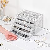 ProCase Earring Holder Organizer Jewelry Box with 5 Drawers, Acrylic Clear Earring Case with Adjustable Velvet Trays for Women - Grey, 5 Layers