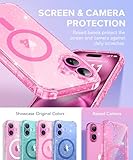 BERFY Compatible with iPhone 16 Plus Case, [Compatible with Magsafe], with 9H Tempered Screen Protector + Camera Lens Protector, Clear Sparkly Hard Phone Case for Women 6.7", Magnetic Hot Pink