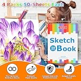 Hapikalor 9" x 12" Sketch Book, 4-Pack 50 Sheets Spiral Bound Art Sketchbook, Acid Free Artist Drawing Paper Pad for Kids Adults, Party Art Supplies, Ideal Gifts for 8 9 10 11 12 13 14 Year Old Girl