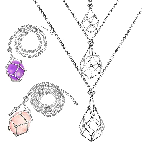 Tondiamo 3 Pcs Crystal Necklace Holder Cage Pendant Adjustable Empty Stone Holder Necklace Crystal Cage Stand Jewelry DIY Men(Platinum)