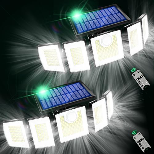 MDCMDCM Solar Lights Outdoor Waterproof Motion Sensor - 416 LEDs 3000 Lumens Super Bright 3 Brightness 3 Modes 2400mAh 360° Illumination 32ft Solar Flood Security Light for Outside - 2Pack