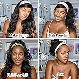 Long Wavy Headband Wigs for Women, Glueless Wear and Go Half Wig, Natural Looking Synthetic Wig with Headband Attached Heat Resistant (NATURAL BLACK, 22 Inch)