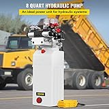 Happybuy Hydraulic Pump 12V DC Hydraulic Power Unit Double Acting Double Solenoid Hydraulic Power Pack Unit with 8L Plastic Tank Max Pressure 200 Bar for Car Liftng