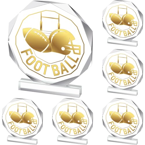 Anglechic 6 Pack Sports Trophy Acrylic Award Medals 4.72 x 4.72 Inch Sports Contest Trophies Bulk Plaques Team Prize Gift Trophies for Competition(Football)
