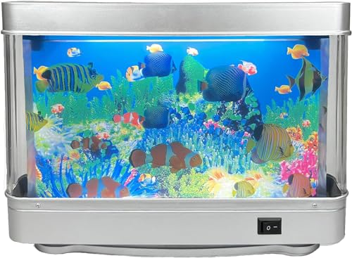 Tokenkuko Fake Fish Tank Mini Aquarium,Artificial Tropical Fish Decorative,Fake Aquarium Decorative Lamp,Aquarium Lights Motion Lamp Night Light with Moving Fish,Gift for Kids(US Plug)