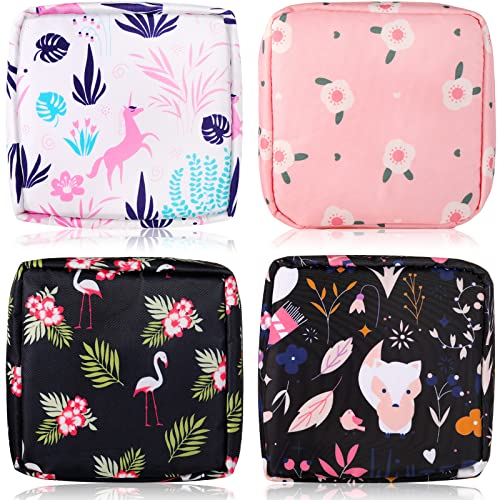 Bulyoou 4 Pieces Period Bag Sanitary Napkin Storage Bag Portable Feminine Product Travel Organizer First Period Gifts for Girls