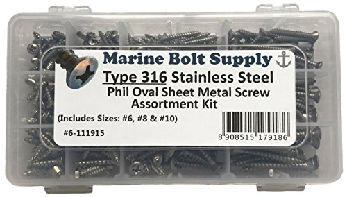 Type 316 Stainless Steel Phillips Drive Oval Head Sheet Metal Screw Kit - Marine Bolt Supply 6-111915