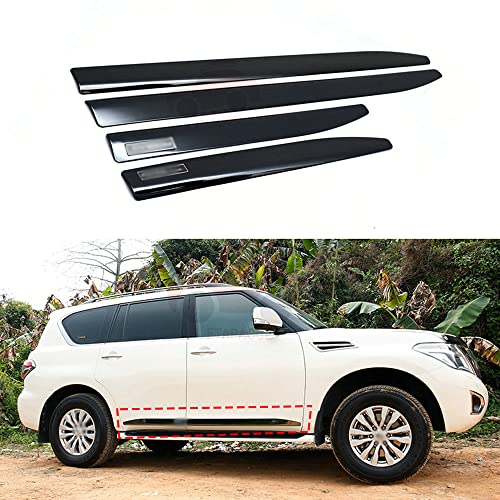 FTAPACCE 4PCS Side Door Sill Molding Trim Bar Plate Fits for Nissan Patrol Y62 2017-2022 Stainless Steel Black