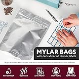 110pcs Mylar Bags for Food Storage - 10.6 Mil Thick 4 Sizes (10x5 Gallon, 25x1 Gallon, 35x1 Quart, 40x1/2 Pint), Resealable Bags with 110 Oxygen Absorbers & 112 Labels, Smell Proof & Heat Sealable