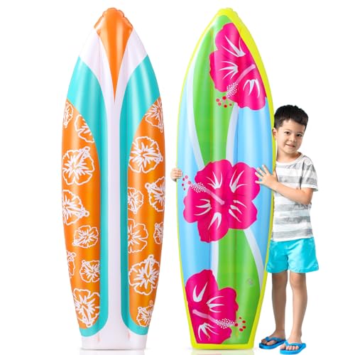 JellyArch 4 Pcs Inflatable Surf Board 36 Inch Inflatable Pool Floats Luau Hawaiian Party Decorations Tropical Flower Blow up Surfboard for Wall Beach Party Decorations