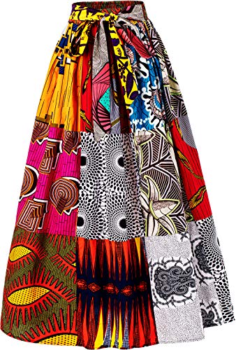 HongyuAmy Women's African Print Elastic Waist A Line Long Maxi Skirt with Pockets (XLarge-XXXLarge, Color A)…