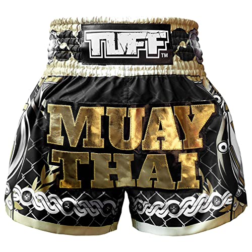 Tuff Boxing Muay Thai Shorts Trunks (TUF-MS634-BLK, XL)