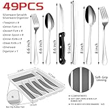 49-Piece Stainless Steel Silverware Set with Cutlery Organizer, Service for 8 with Steak Knives and Kitchen Utensils