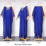 HD Blue Nigerian Lace Dress Emboridery V Neck Caftan for Woman African Lace Gele Headwrap