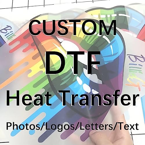 Custom DTF Transfer Printing 22"x 55" or 100" DIY Heat Transfer Logo Image DTF Film Iron-On for Photos Logos Letters Text Custom Clothing Hats Shoes Decorative Decals