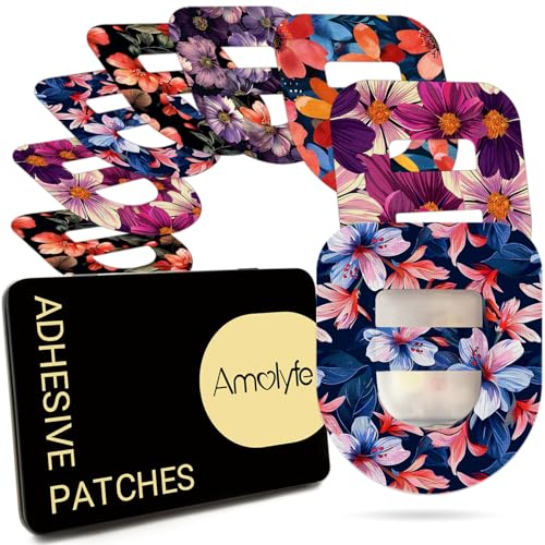 Omnipod 5 Adhesive Patches Waterproof, 20 Pack Amolyfe Omnipod Overpatches with Stretchable Strap, Breathable, Long-Lasting Medical Adhesive, Premium Hinged Tin (B.Flower)