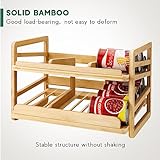 Yumkfoi Rolling Bamboo Can Organizer Rack, Stackable Double-Layer Can Organizers and Storage For Pantry, Canned Goods Holder Dispenser For Countertop Kitchen Cabinet or Pantry Shelf