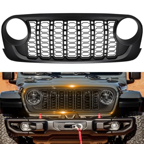Kistrba Front Grill Bumper Compatible with Jeep Wrangler JK 2007-2017 to 2024 JL, Custom Original Fit Heavy Duty Mesh Grille Change to 2024 JL