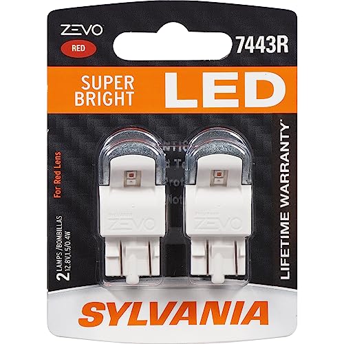 SYLVANIA - 7443 T20 ZEVO LED Red Bulb - Bright LED Bulb, Ideal for Stop and Tail Lights (Contains 2 Bulbs)