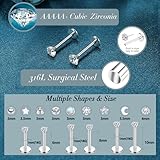 LOLIAS 18G Threadless Nose Studs Nose Rings for Women Men 316L Surgical Steel Labret Studs Lip Rings Push in Flat Back Stud Earrings CZ Cartilage Helix Tragus Conch Medusa Nostril Piercing Jewelry Silver