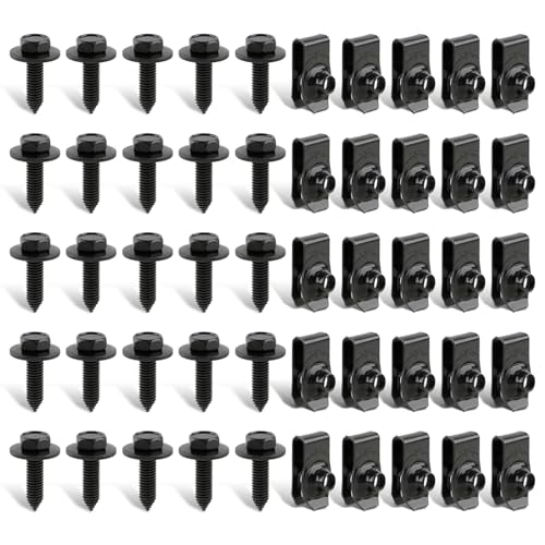 GoaMotors 50 Pcs Body Fasteners - 25 Bolts & 25 U-Nut Clips for Fender, Engine Cover & Splash Shield