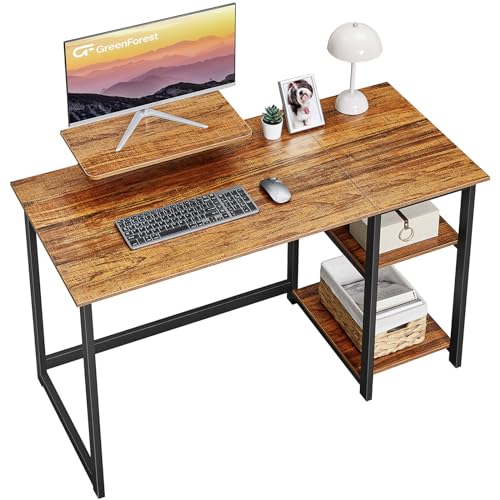 GreenForest Computer Desk with Monitor Stand,47 inch Home Office Desk with Reversible Storage Shelves Modern Writing Study Work Table,Easy Assembly,Walnut