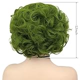 GNIMEGIL Short Olive Green Fluffy Curly Wavy Layered Wigs for Women Anime Cosplay Party Costume Synthetic Wigs Lady