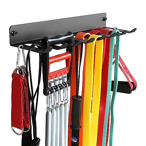 Multi-Purpose Gym Equipment Storage Rack Resistance Bands Storage Hanger Barbell Rack Heavy Duty Gym Rack for Exercise Bands, Lifting Belts and Jump Ropes (17" / 8 prongs)
