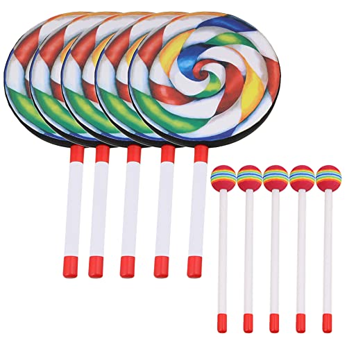 BQLZR 7.9" Lollipop Shape Hand Drum Percussion Musical Instruments Tool with Candy Drumstick Pack of 5