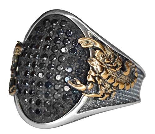 Falcon Jewelry 925 Sterling Silver Mens Ring, Obsidian Gemstone, Scorpion Ring, Free Express Shipping(Falcon1858818046)