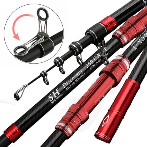 GTOFYU Telescopic Fishing Rod 98% Carbon Fiber Test 20kg Travel Surf Fishing Rod Spinning Power 5-300g Throwing Surfcasting Baitcasting Rod (3.6M/12Ft) (4.5M/15Ft), red