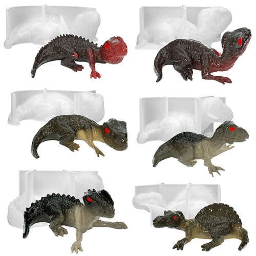 Yayatty 6 PCS Dinosaurs Epoxy Resin Molds, 3D Lifelike Silicone Animal Moulds for Home Decoration